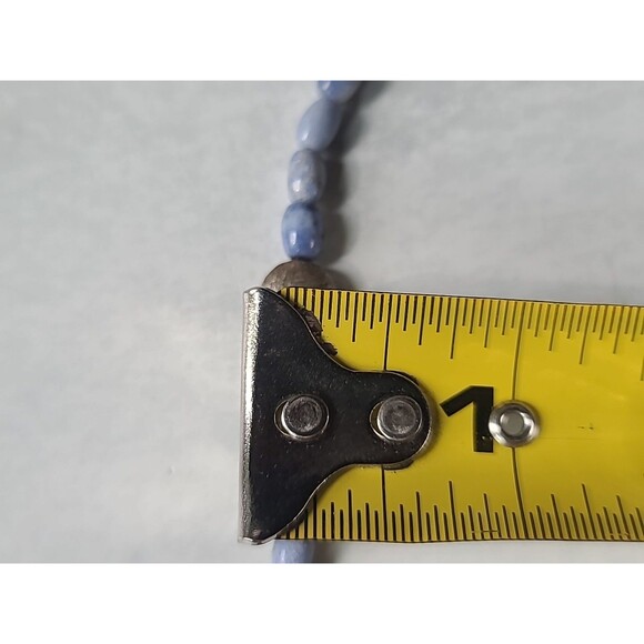 925 Sterling Silver Sodalite & Brushed Silver Beaded Extra Long Necklace Vintage - Picture 9 of 10